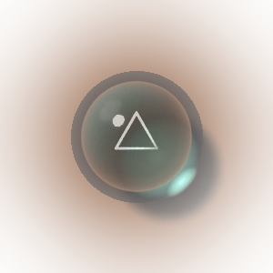 Moss green glass marble with an engraved triangle.